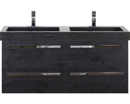 Naturstein Doppelwaschbecken mit Unterschrank Sanox SEVILLE BxHxT 121x58x45.5 cm Frontfarbe black oak 81703349