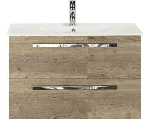 Badmöbel-Set Sanox Seville BxHxT 81 x 52 x 46 cm Frontfarbe eiche natur mit Waschtisch Keramik weiß Badmöbel-Set Sanox Seville BxHxT 81 x 52 x 46 cm Frontfarbe eiche natur mit Waschtisch Keramik weiß