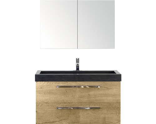 Badmöbel-Set Sanox Seville BxHxT 101 x 170 x 45,5 cm Frontfarbe eiche natur mit Waschtisch Naturstein schwarz Badmöbel-Set Sanox Seville BxHxT 101 x 170 x 45,5 cm Frontfarbe eiche natur mit Waschtisch Naturstein schwarz