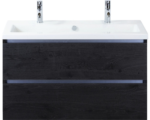 Doppelwaschbecken mit Unterschrank Sanox VOGUE BxHxT 101x59x41 cm Frontfarbe black oak 81739949