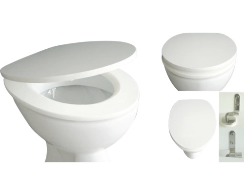 Stand-WC mit offenem Deckel und Zubehör