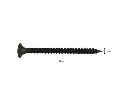 Eine 45 mm lange Schnellbauschraube mit einem Durchmesser von 3,5 mm.