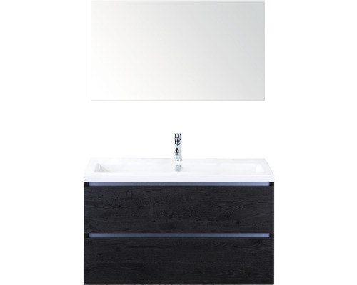 Einzelbadmöbel Sanox Vogue BxHxT 101 x 170 x 41 cm Frontfarbe black oak mit Waschtisch Keramik weiß und Keramik-Waschtisch Spiegel Waschtischunterschrank 81739249