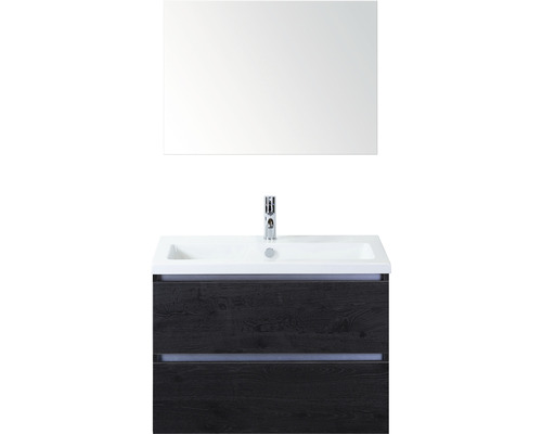 Einzelbadmöbel Sanox Vogue BxHxT 101 x 170 x 41 cm Frontfarbe black oak mit Waschtisch Keramik weiß und Keramik-Waschtisch Spiegel Waschtischunterschrank 81738449