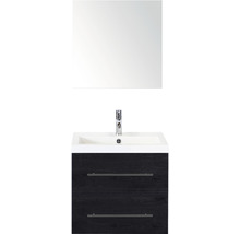 Badmöbel-Set Sanox Straight BxHxT 60 x 170 x 40 cm Frontfarbe black oak mit Waschtisch Mineralguss weiß und Mineralguss-Waschtisch Spiegel Waschtischunterschrank-thumb-0