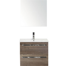 Badmöbel-Set Sanox Seville BxHxT 61 x 170 x 46 cm Frontfarbe tabacco mit Waschtisch Keramik weiß