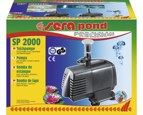 Verpackung einer Sera Pond SP 2000 Teichpumpe für Springbrunnen, Bachläufe und Wasserspiele