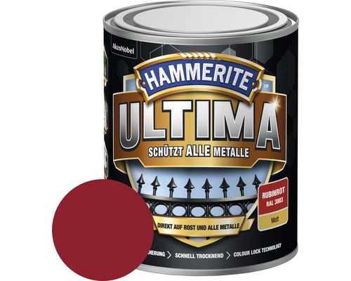 Hammerite Metallschutzlack Ultima Ral 3003 rubinrot matt 750 ml Hammerite Ultima Metallschutzlack Rubinrot RAL 3003