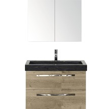 Badezimmermöbel-Set mit Waschtisch, Armatur und Spiegelschrank