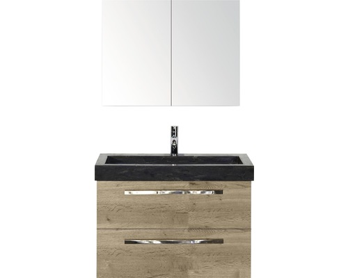 Badmöbel-Set Sanox Seville BxHxT 81 x 170 x 45,5 cm Frontfarbe eiche natur mit Waschtisch Naturstein schwarz Badmöbel-Set Sanox Seville BxHxT 81 x 170 x 45,5 cm Frontfarbe eiche natur mit Waschtisch Naturstein schwarz