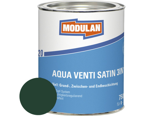 MODULAN 6220 Aqua Venti Lack Satin 3in1 RAL 6005 moosgrün 750 ml Farbdose Modulan Aqua Venti Satin 3in1 mit Farbbeispiel