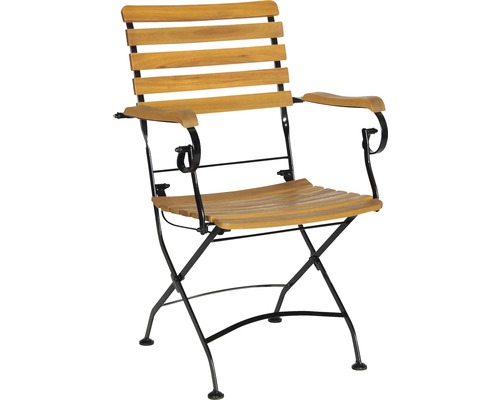 Klappbarer Gartensessel aus Holz mit Armlehnen und Metallgestell