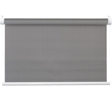 Graues Rollo mit weißer Halterung für Fenster
