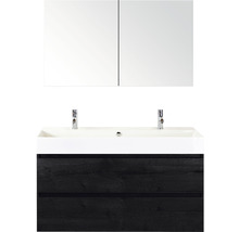 Badmöbel-Set Sanox Maxx XL Frontfarbe black oak BxHxT 121 x 170 x 45,5 cm mit Keramik-Doppelwaschtisch und Spiegelschrank