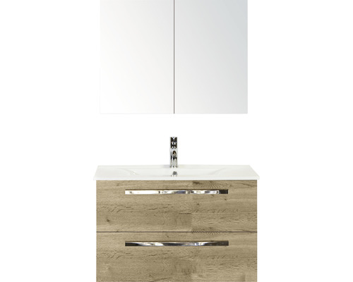 Badmöbel-Set Sanox Seville BxHxT 81 x 170 x 46 cm Frontfarbe eiche natur mit Waschtisch Keramik weiß Badmöbel-Set Sanox Seville BxHxT 81 x 170 x 46 cm Frontfarbe eiche natur mit Waschtisch Keramik weiß