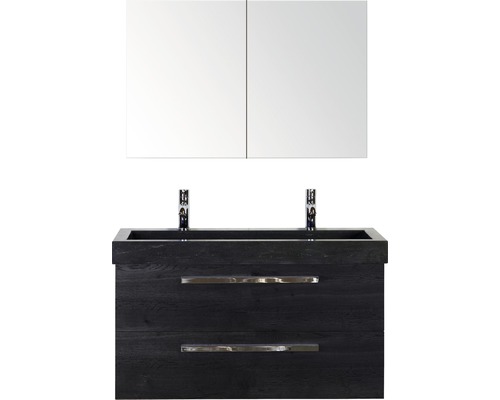 Badmöbel-Set Sanox Seville Frontfarbe black oak BxHxT 101 x 170 x 45,5 cm mit Natursteinwaschtisch und Spiegelschrank Badmöbel-Set Sanox Seville Frontfarbe black oak BxHxT 101 x 170 x 45,5 cm mit Natursteinwaschtisch und Spiegelschrank