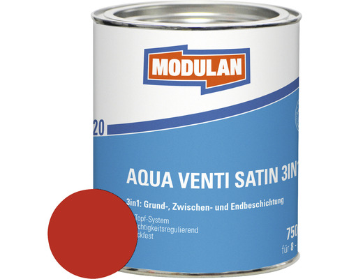 MODULAN 6220 Aqua Venti Lack Satin 3in1 RAL 3000 feuerrot 750 ml Modulan Aqua Venti Satin 3in1 Farbeimer mit Farbbeispiel