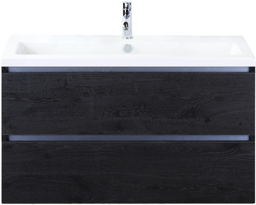 Einzelbadmöbel Sanox Vogue BxHxT 101 x 59 x 41 cm Frontfarbe black oak mit Waschtisch Keramik weiß 81739149