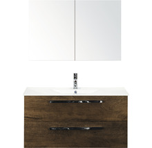 Badmöbel-Set Sanox Seville BxHxT 101 x 170 x 46 cm Frontfarbe tabacco mit Waschtisch Keramik weiß