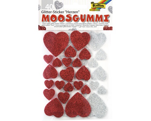 Moosgummi Glitter-Sticker Herzen 40-tlg.