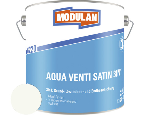 MODULAN 6220 Aqua Venti Lack Satin 3in1 RAL 9016 verk 2,5 L Farbeimer Modulan Aqua Venti Satin 3in1, 2,5 Liter