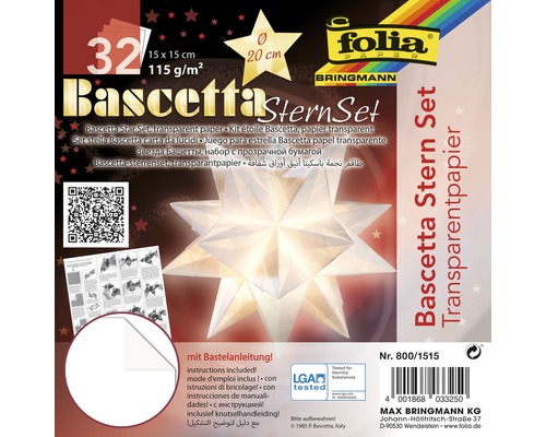 Bascetta-Stern Set, transparentes Papier 15x15 cm weiß