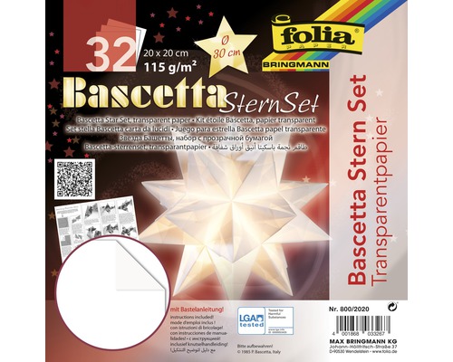 Bascetta-Stern Set, transparentes Papier 20x20 cm weiß