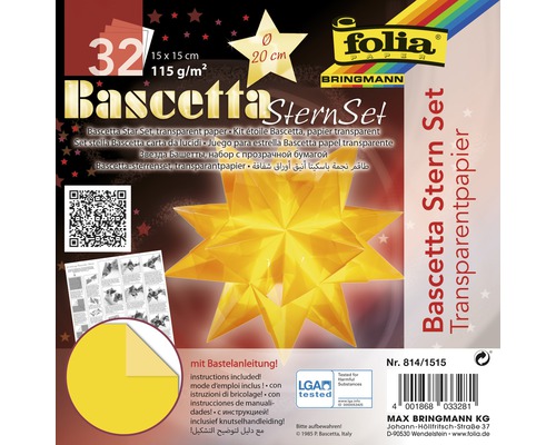 Bascetta-Stern Set, transparentes Papier 15x15 cm gelb-0