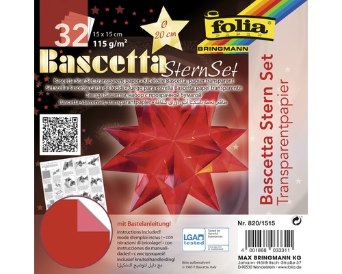 Bascetta-Stern Set, transparentes Papier 15x15 cm rot
