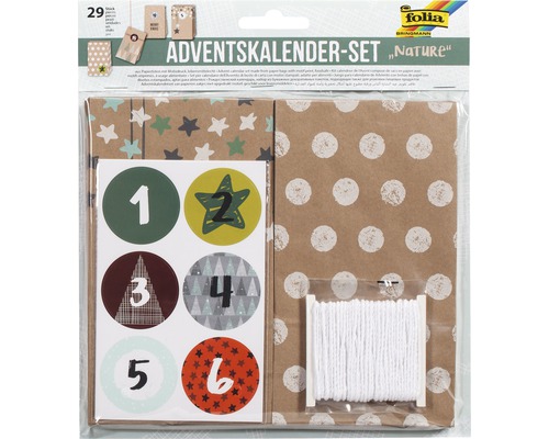 Adventskalender-Set Papiertüten bedruckt natur 49-teilig