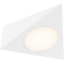 Weiße Dreieck-Wandleuchte mit runder Lichtfläche