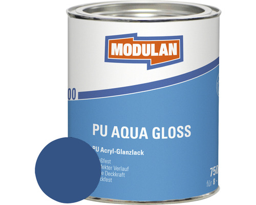 MODULAN 6200 PU Lack Aqua Gloss RAL 5010 enzianblau 750 ml Modulan PU Aqua Glanzlack Dose mit Farbbeispiel