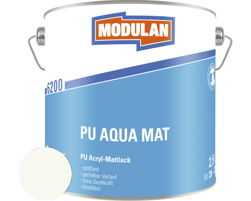 MODULAN 6200 PU Lack Aqua Matt RAL 9016 verkehrsweiß 2,5 L Eimer mit matter PU Aqua Farbe von Modulan, 2,5 Liter
