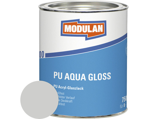 MODULAN 6200 PU Lack Aqua Gloss RAL 7035 lichtgrau 750 ml MODULAN PU Aqua Glanzlack Dose mit Farbbeispiel