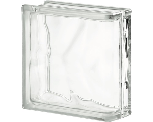 Glasbaustein Wolke Endstein weiß 19 cm x 19 cm x 8 cm Klarglas-Glasbaustein