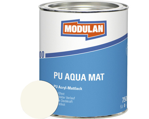 MODULAN 6200 PU Lack Aqua Matt RAL 9010 reinweiß 750 ml Dose PU Aqua Matt Acryllack mit Farbfeld