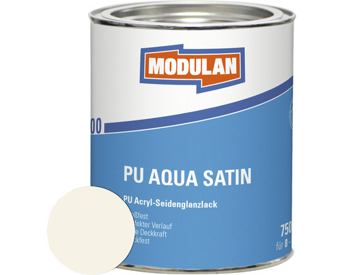 MODULAN 6200 PU Lack Aqua Satin RAL 9010 reinweiß 750 ml Modulan PU Aqua Satin Lackdose mit Farbbeispiel
