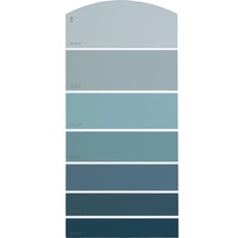 Farbmusterkarte mit verschiedenen Blautönen für Wandfarben