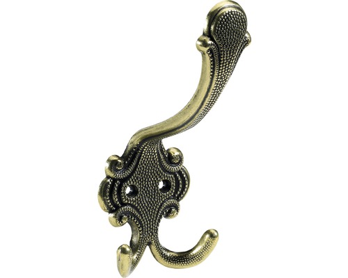 Garderobenhaken 2 Haken Zinkdruckguss brüniert/vermessingt BxLxH 58/70/145 mm Kleiderhaken aus Metall im Antikdesign