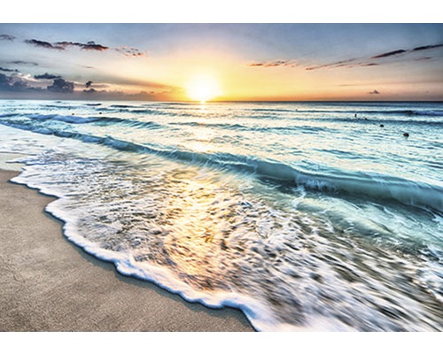 Fototapete Vlies 11040V4 Strand Sonnenuntergang 2-tlg. 254 x 184 cm Sonnenaufgang über dem Meer mit Wellen am Sandstrand