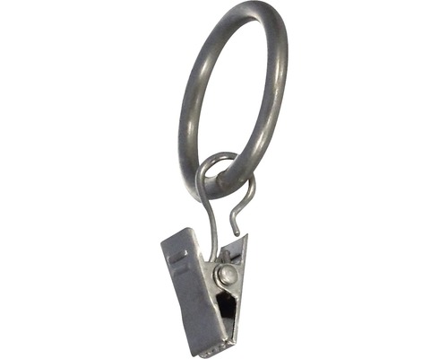 Gardinenring rund mit Klammer für Carpi, Narvik edelstahl-optik Ø 16 mm 10 Stk. Gardinenring mit Gardinenklemme