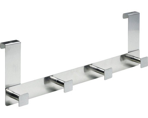 Türgarderobe 4 Haken eckig edelstahl/matt BxLxH 400/60/135 mm Auflagefläche 16 mm Türgarderobe aus Edelstahl mit fünf Haken