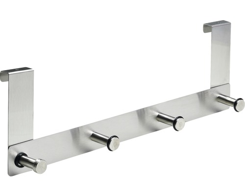Türgarderobe 4 Haken rund edelstahl/matt BxLxH 400/60/135 mm Auflagefläche 16 mm Türgarderobe mit vier Haken aus Metall zum Einhängen