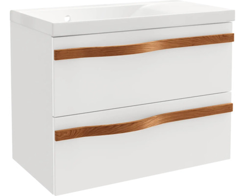 Waschtischunterschrank mit zwei Schubladen und Holzgriffen
