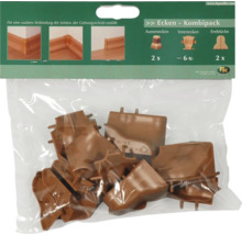 Ecken Kombipack für Fußleisten, bestehend aus Außenecken, Innenecken und Endstücken in einer transparenten Verpackung.