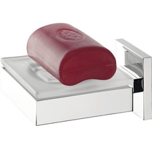 Seifenhalter aus Glas und Metall mit Seife