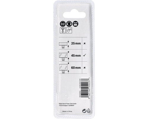 Verpackung mit Sicherheitshinweisen und Lochsägegrößenangaben