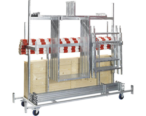 Hinderniswagen mit Hindernisstangen und Holzblöcken