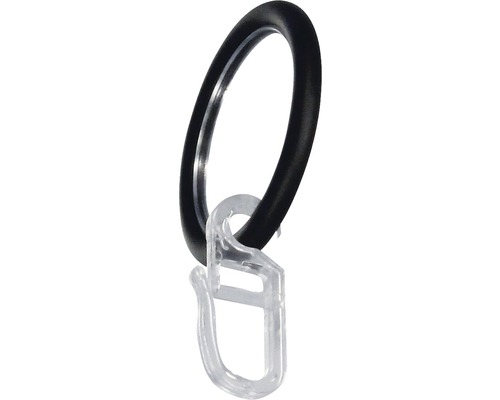 Gardinenring rund mit Haken und Gleiteinlage für Rivoli schwarz Ø 20 mm 10 Stk. Dichtung mit Kunststoffhaken