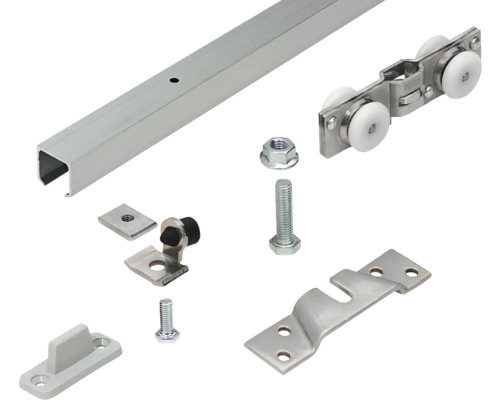 Schiebetür-Komplettset TopLine 8 für eine Schiebetür, 2000 mm, silber eloxiert Schiebetürbeschlag-Set mit Schiene, Rollen und Befestigungsmaterial